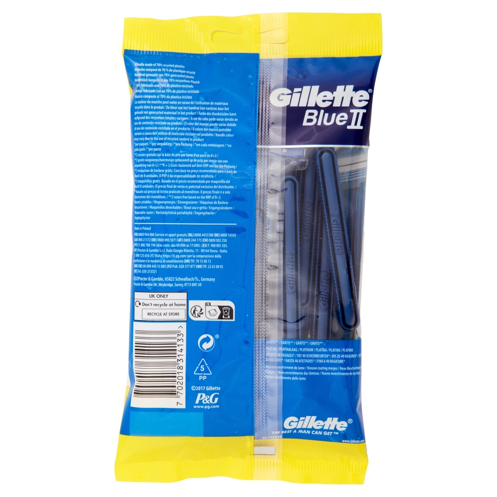 Gillette Blue II Rasoio da Uomo Usa e Getta - 8 rasoi + 2 Gratis
